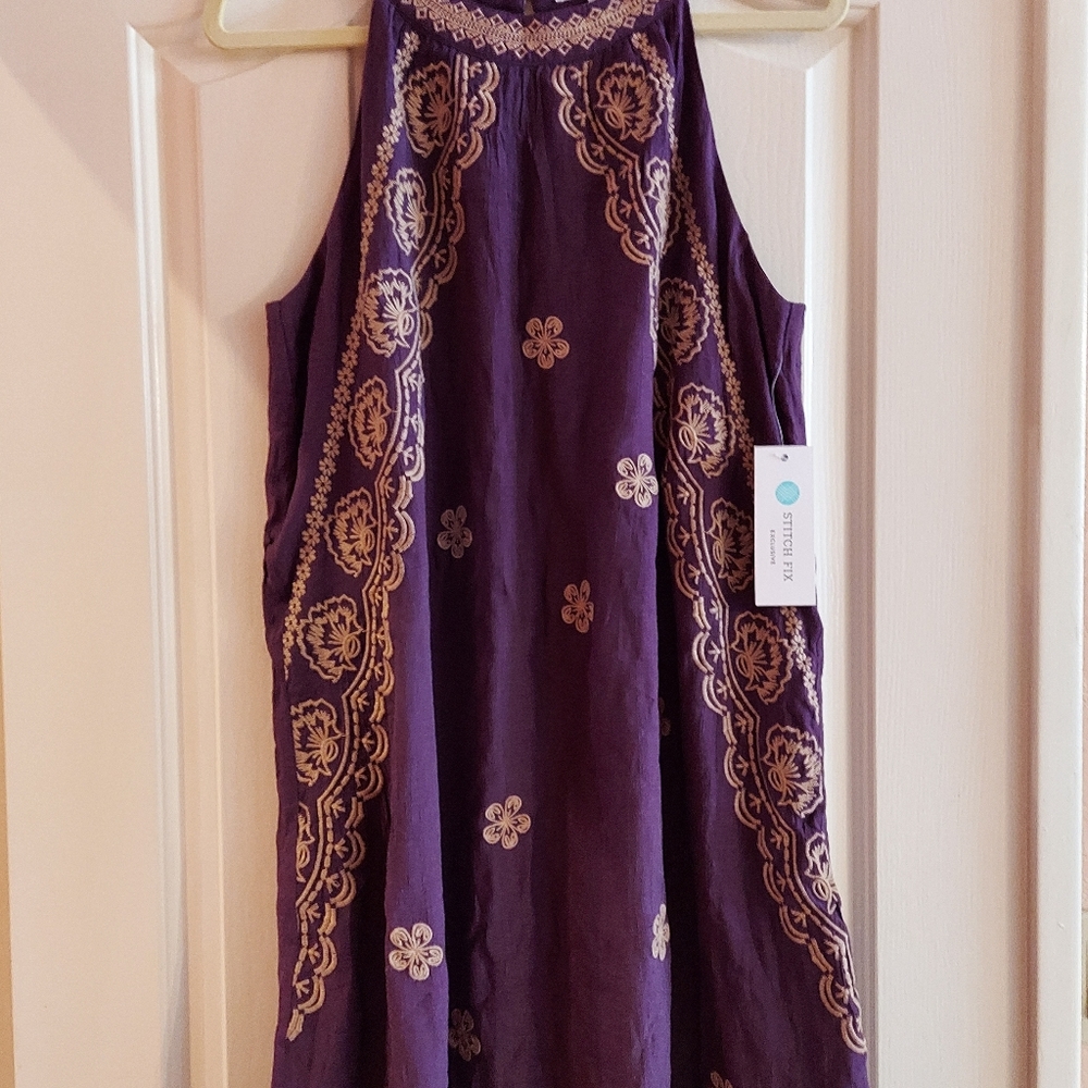 NWT THML Vittoria Embroidered Halter Dress